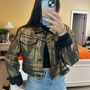 American Bazi Gold Metallic Jean Jacket